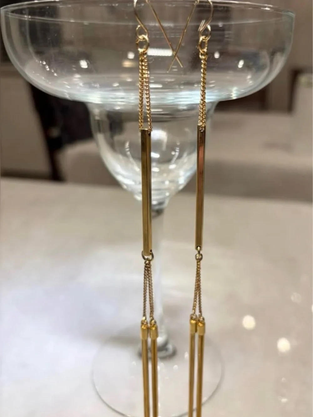 Bright Gold Tone Tassel Earrings LONG Dangling Chains French Hooks 6.5